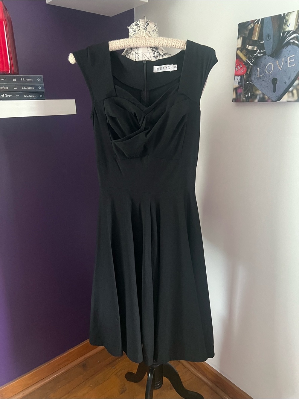 Muxxn Black Cap-Sleeve Fit & Flare Dress